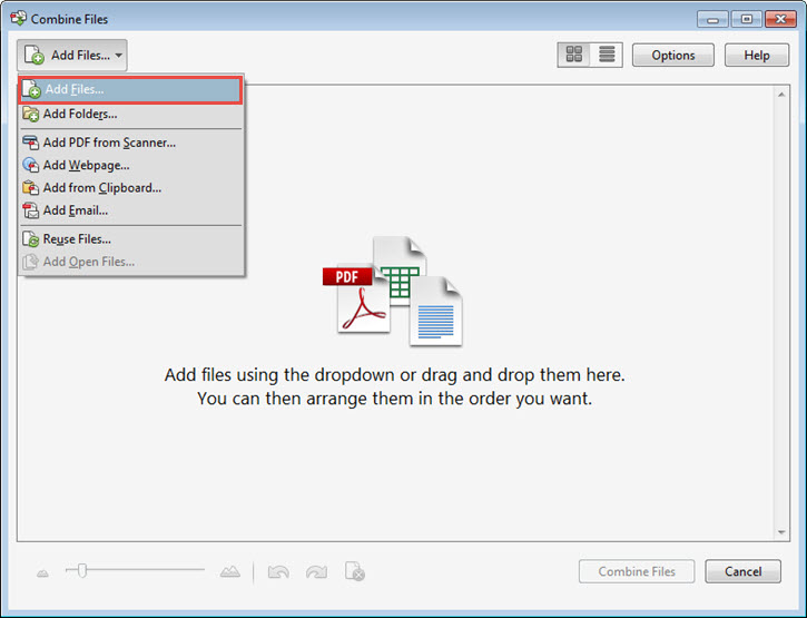 Add files dialog box