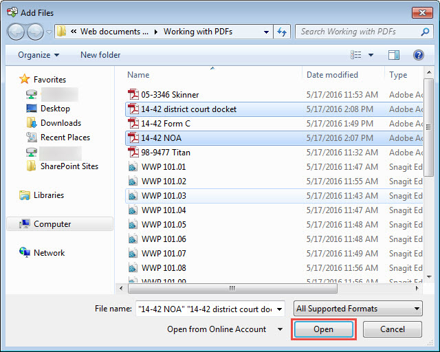 Select files dialog box