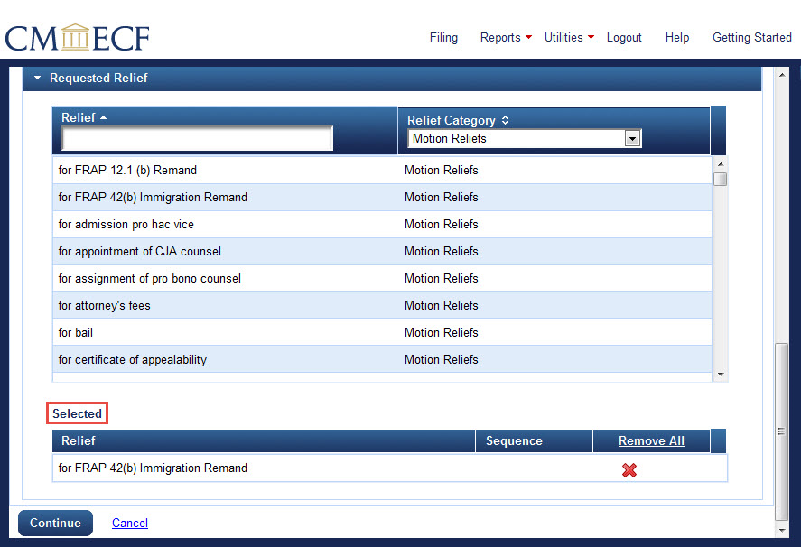 Filing motion filed