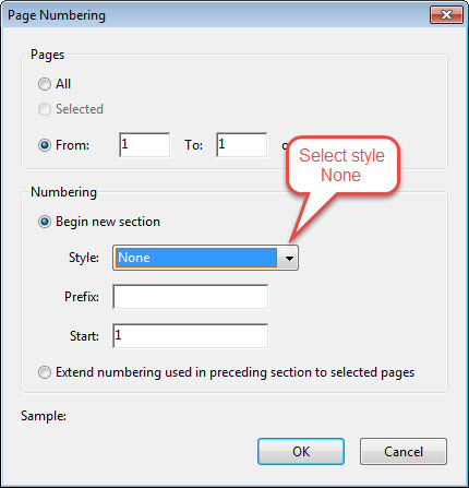 Page numbering dialog box